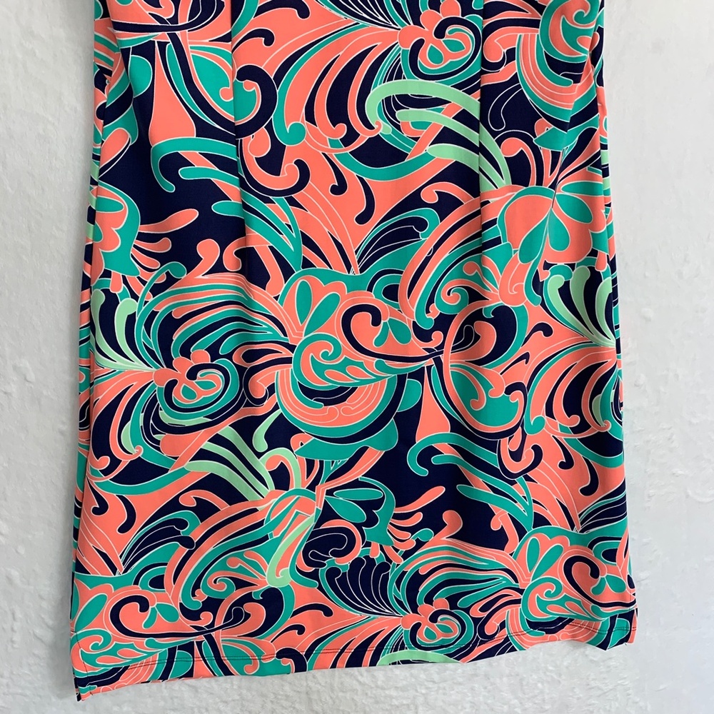 Katherine Way Sleeveless Split Neck Colorful Shift Dress Sz L - Picture 7 of 13